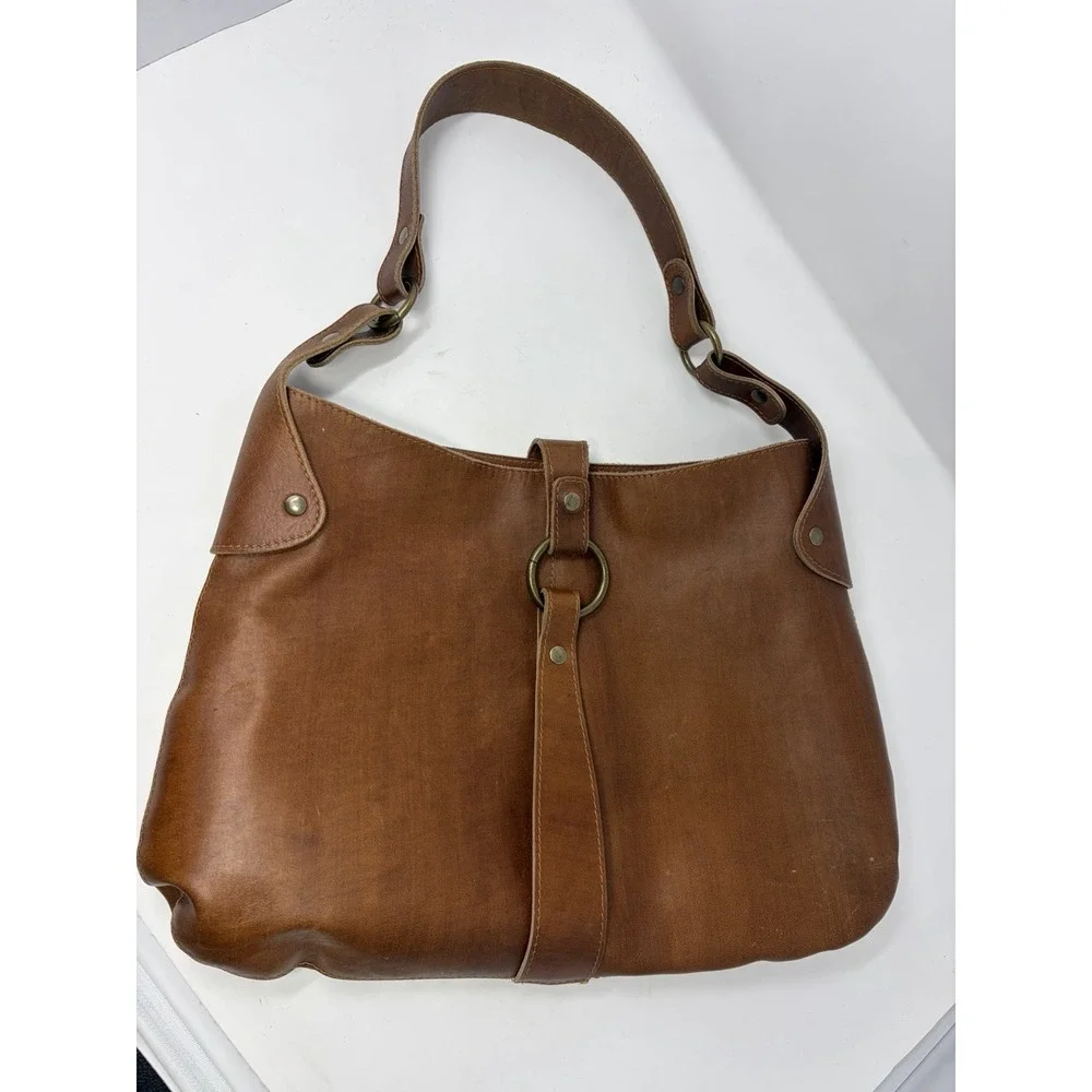 Vintage HOBO International Brown Leather Hobo Shoulder Bag Made Colombia